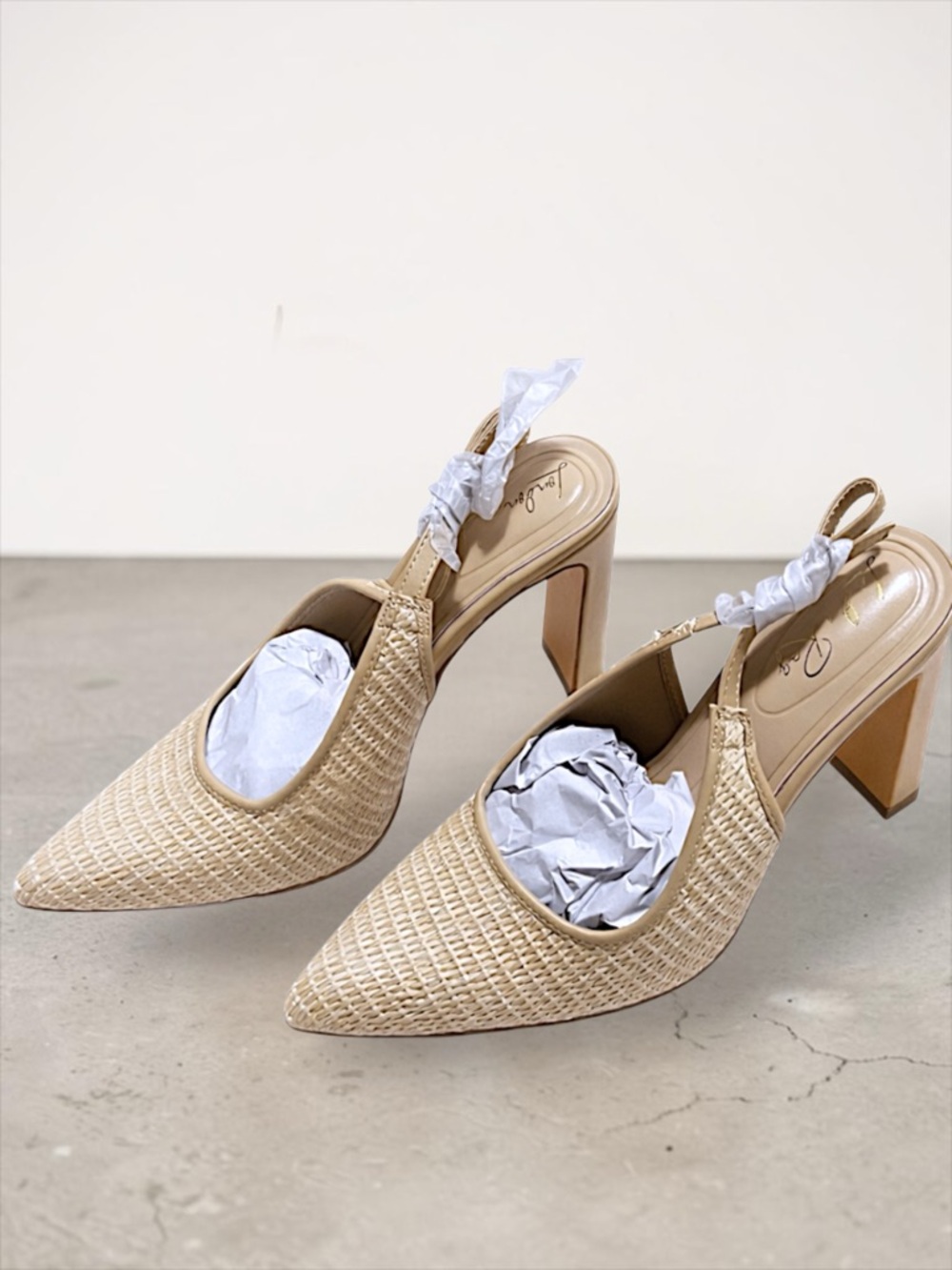 Pointed Slingback Flats in Natural Woven Beige - Picture 7 of 8